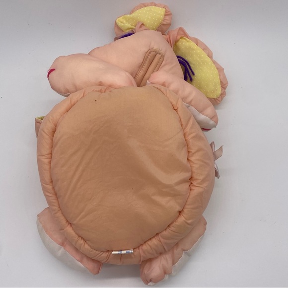 Vintage Pink Yellow Nylon Parachute Plush Bunny Easter Basket Puffalump Style - Picture 12 of 14